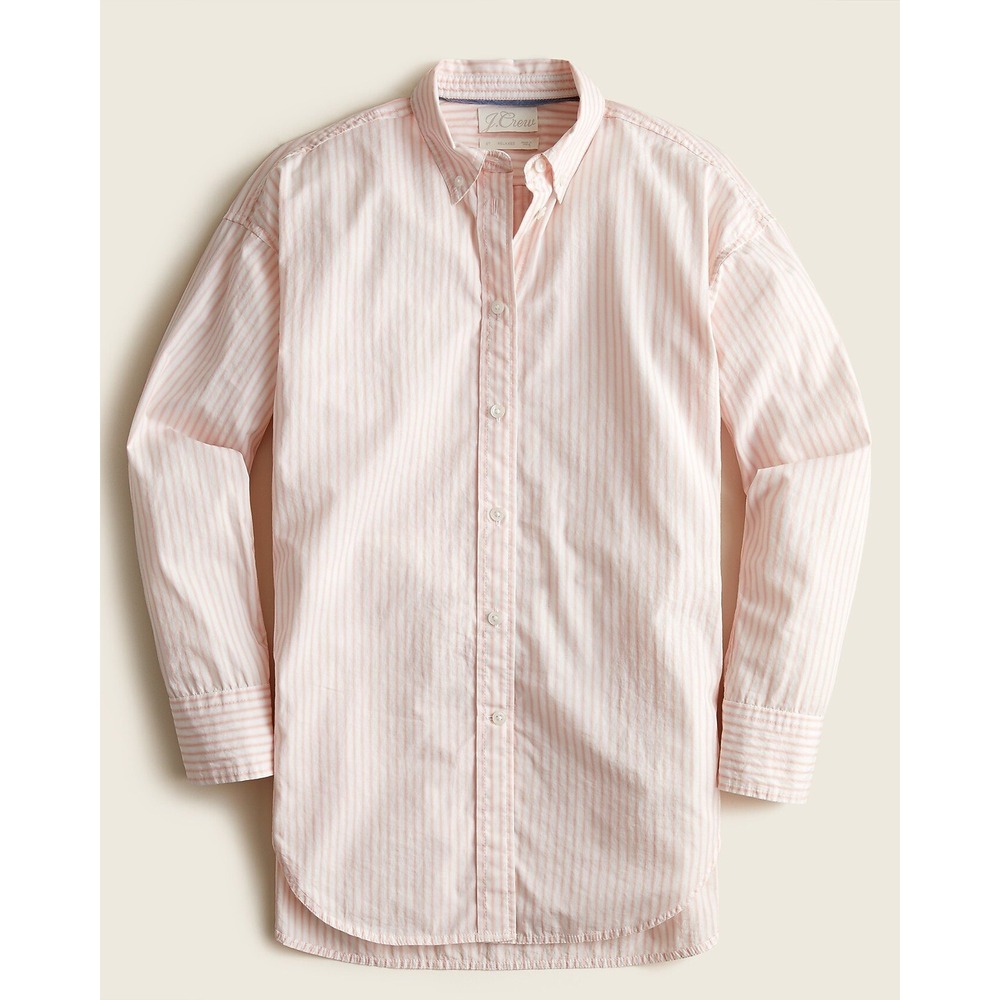 J.Crew Relaxed Fit Button Down Shirt Pink White Stripe Cotton BB231 Size 00 NEW
